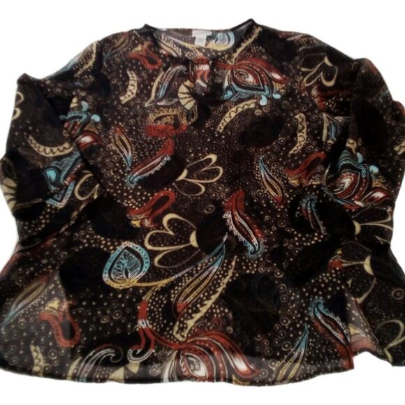 Women's Chico's Sheer Multicolor Long Sleeve Overlay Size‎ 3 W Peek A Boo Front - Picture 1 of 10